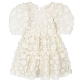 Girls Ivory Flower Organza Dress