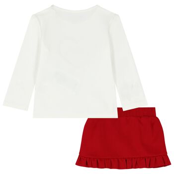 Younger Girls White & Red Skirt Set