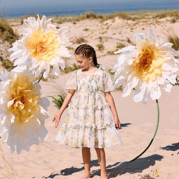 Girls White Floral Chiffon Dress