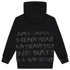 Boys Black Hooded Zip Up Top, 1, hi-res