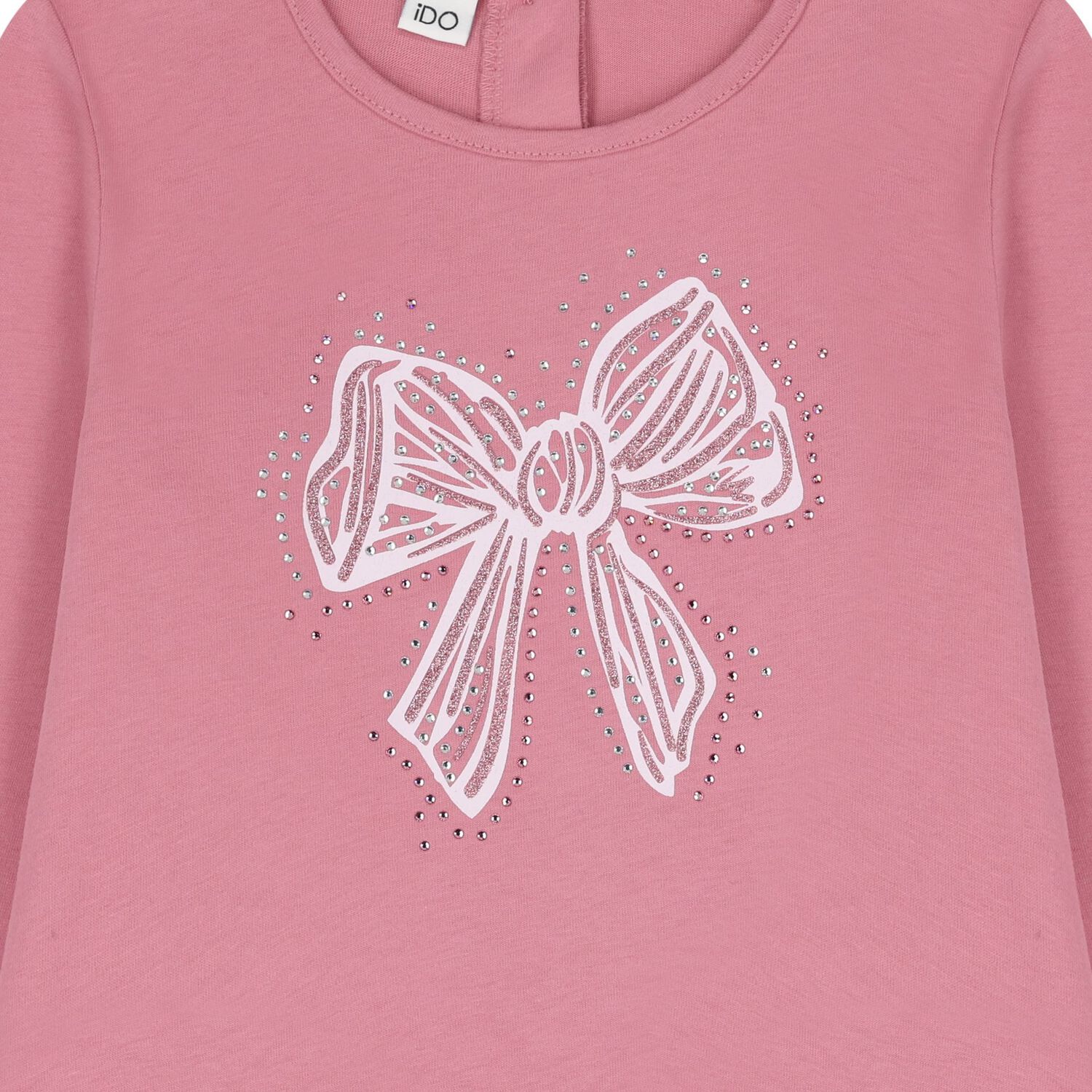 Girls Pink Bow Long Sleeve Top, 2, hi-res