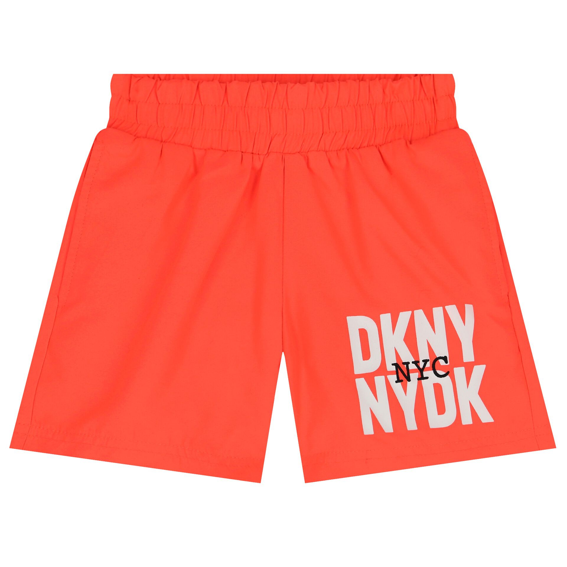 DKNY Boys Neon Orange Logo Swim Shorts Junior Couture