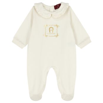 Baby Girls Ivory Logo Babygrow