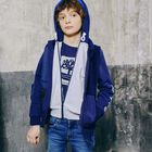 Boys Grey & Navy Hooded Top, 1, hi-res