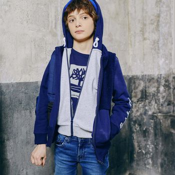 Boys Grey & Navy Hooded Top