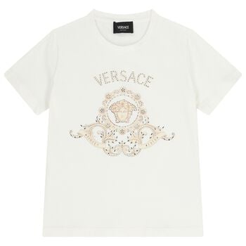 Girls White Embellished Medusa Logo T-Shirt