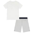 Boys White & Grey Logo Shorts Set, 1, hi-res