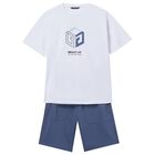 Boys White & Blue Shorts Set, 1, hi-res