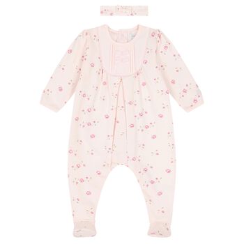 Baby Girls Pink Floral Babygrow Set