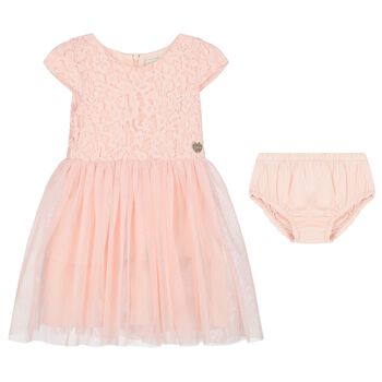 Younger Girls Pink Lace Dress Set