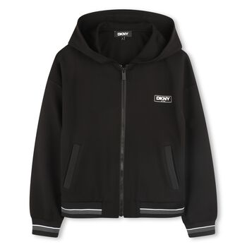 Boys Black Logo Hooded Zip Up Top