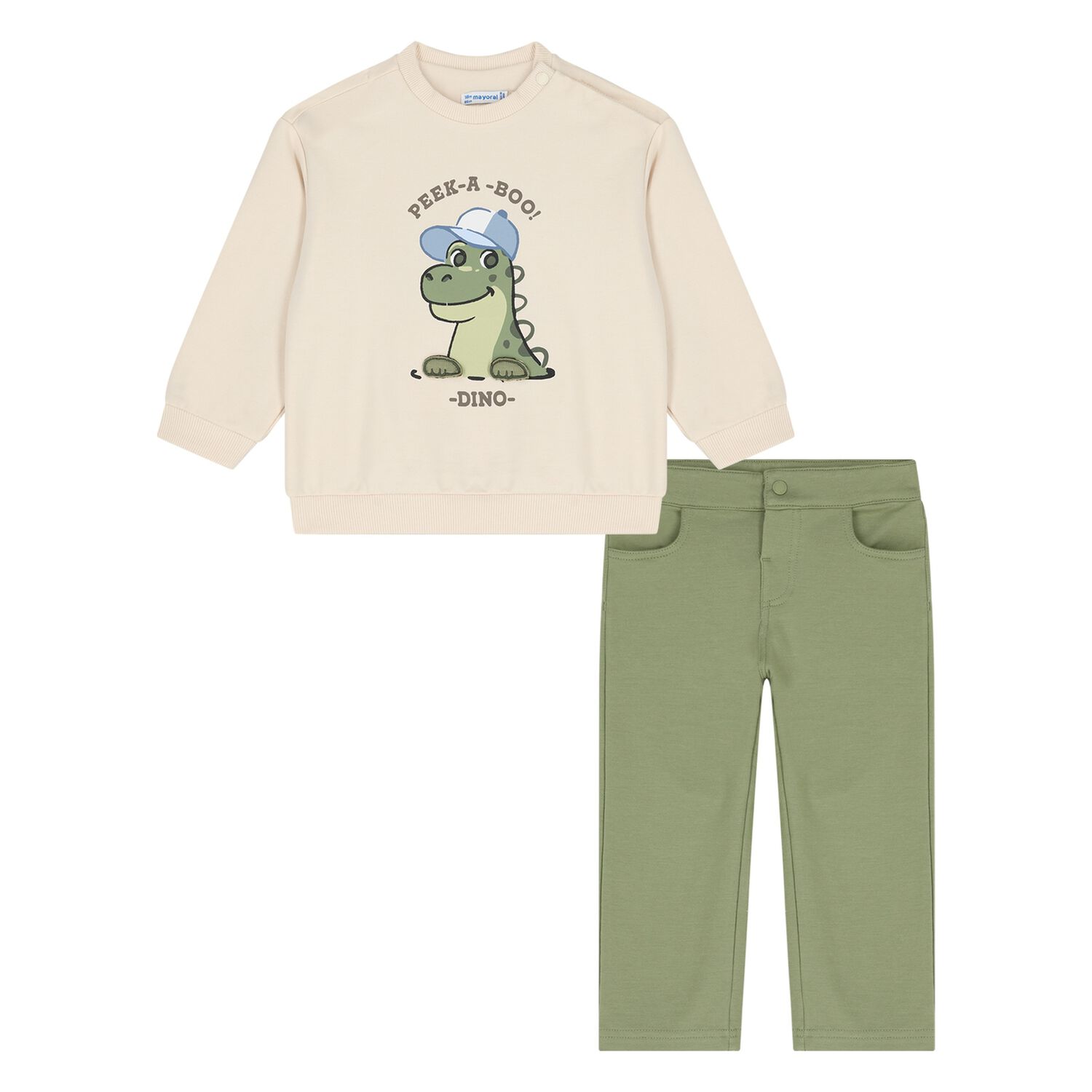 Younger Boys Beige & Green Trousers Set, 1, hi-res