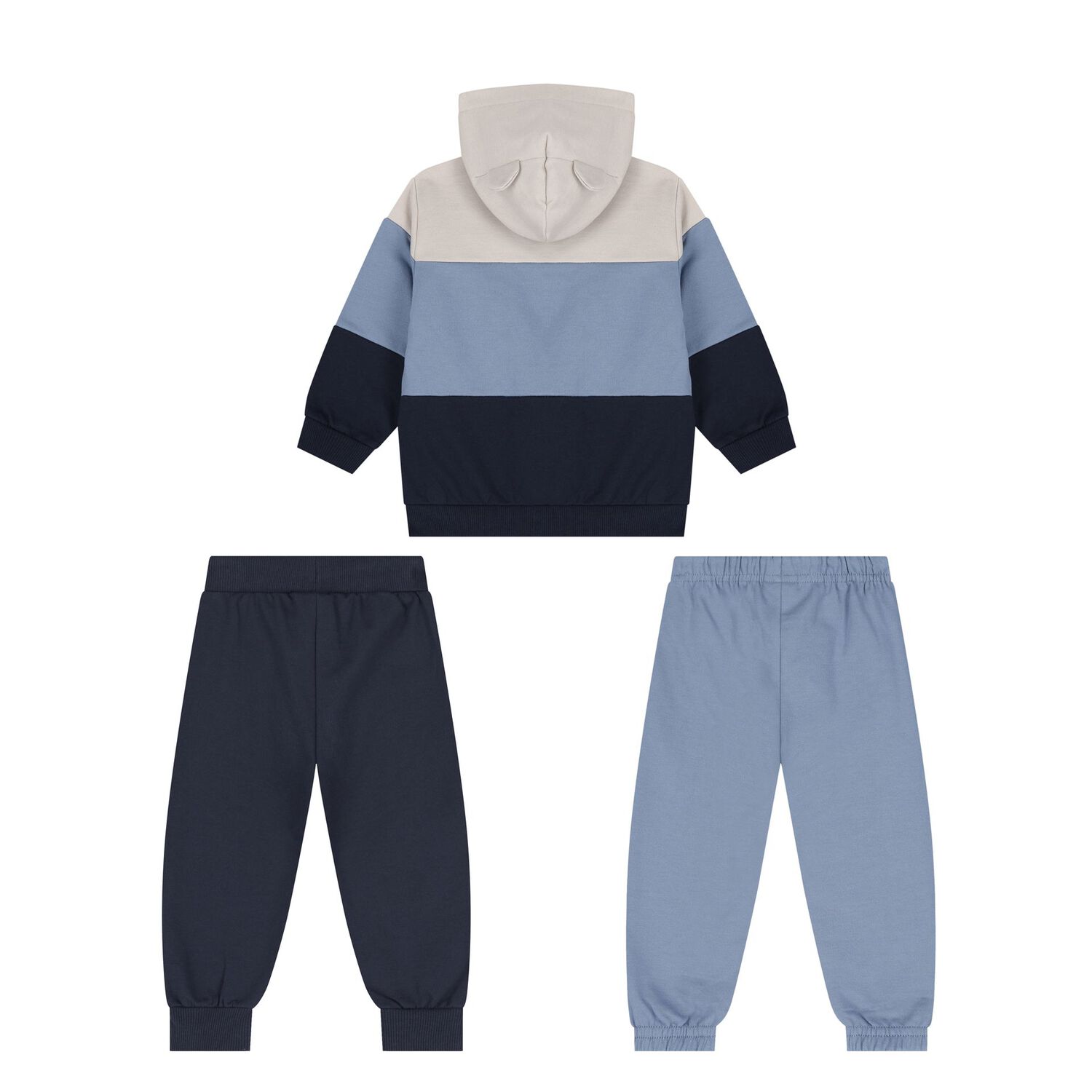 Younger Boys Blue, Beige & Navy Blue 3-Piece Tracksuit, 5, hi-res