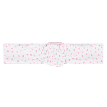 Baby Girls White & Pink Heart Print Headband