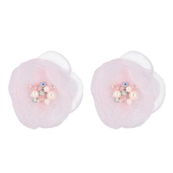 Girls Pink Crystal & Pearl Flower Clip Set