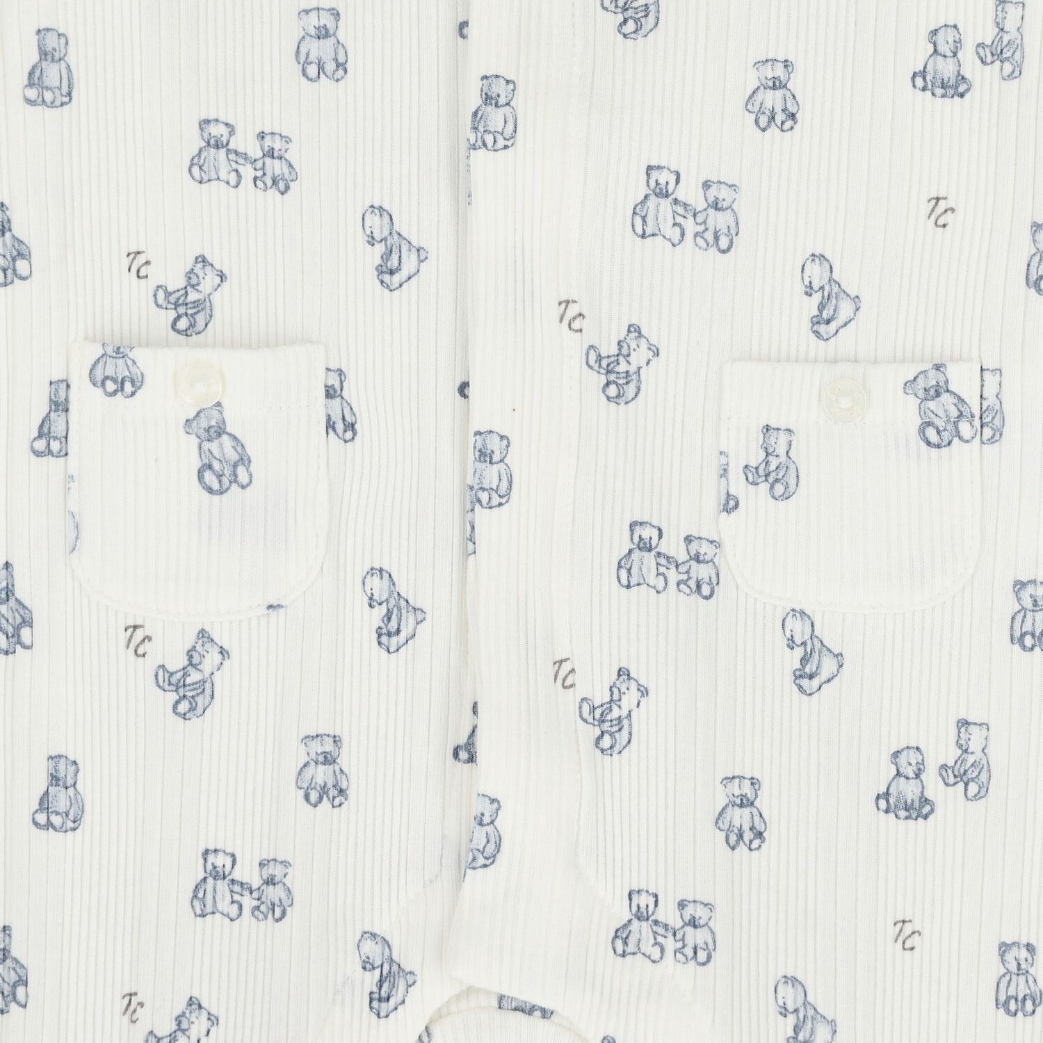Baby Boys Ivory & Blue Teddy Bear Babygrow, 1, hi-res