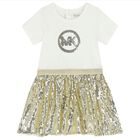 Younger Girls White Sequin Dress Set, 1, hi-res