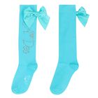 Girls Blue Logo Bow Socks, 1, hi-res