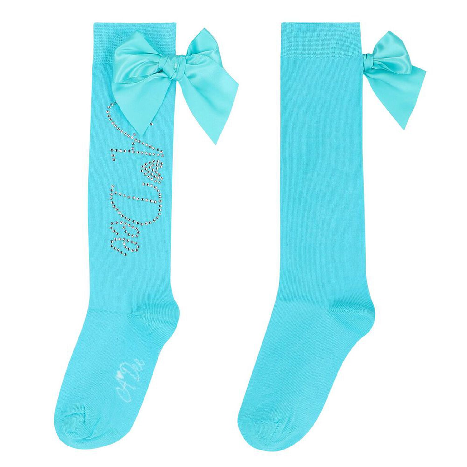 Girls Blue Logo Bow Socks, 1, hi-res