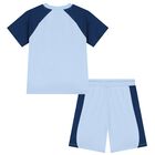 Boys Blue Logo Shorts Set, 1, hi-res