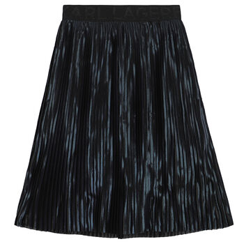 Girls Navy Logo Pleated Skirt