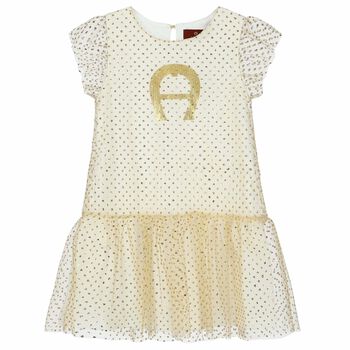Girls Gold Logo Tulle Dress