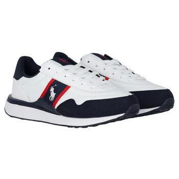 Boys White & Navy Blue Logo Trainers