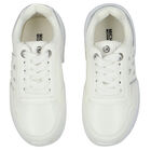 Girls White & Silver Logo Trainers, 1, hi-res