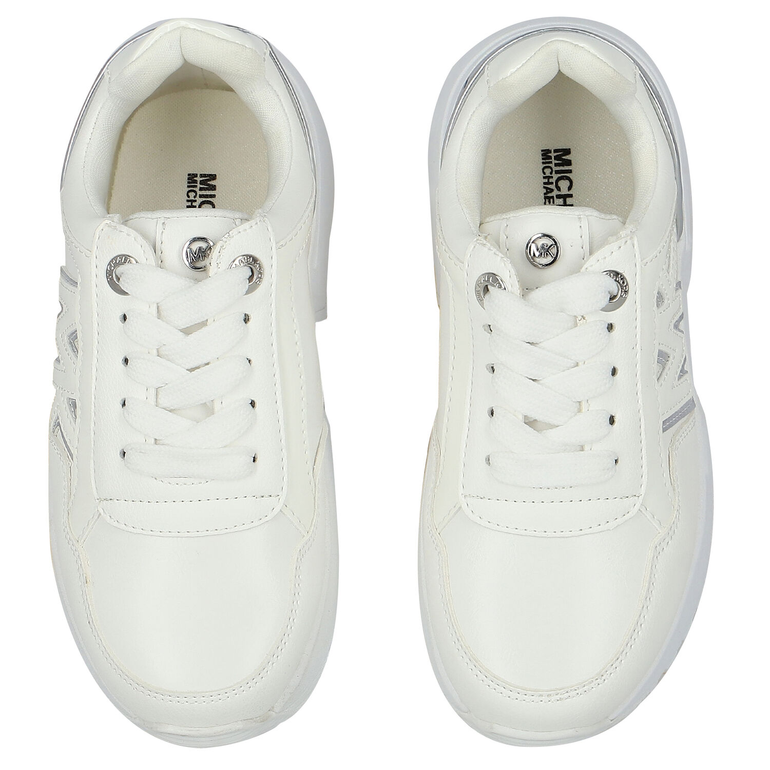 Girls White & Silver Logo Trainers, 1, hi-res image number null