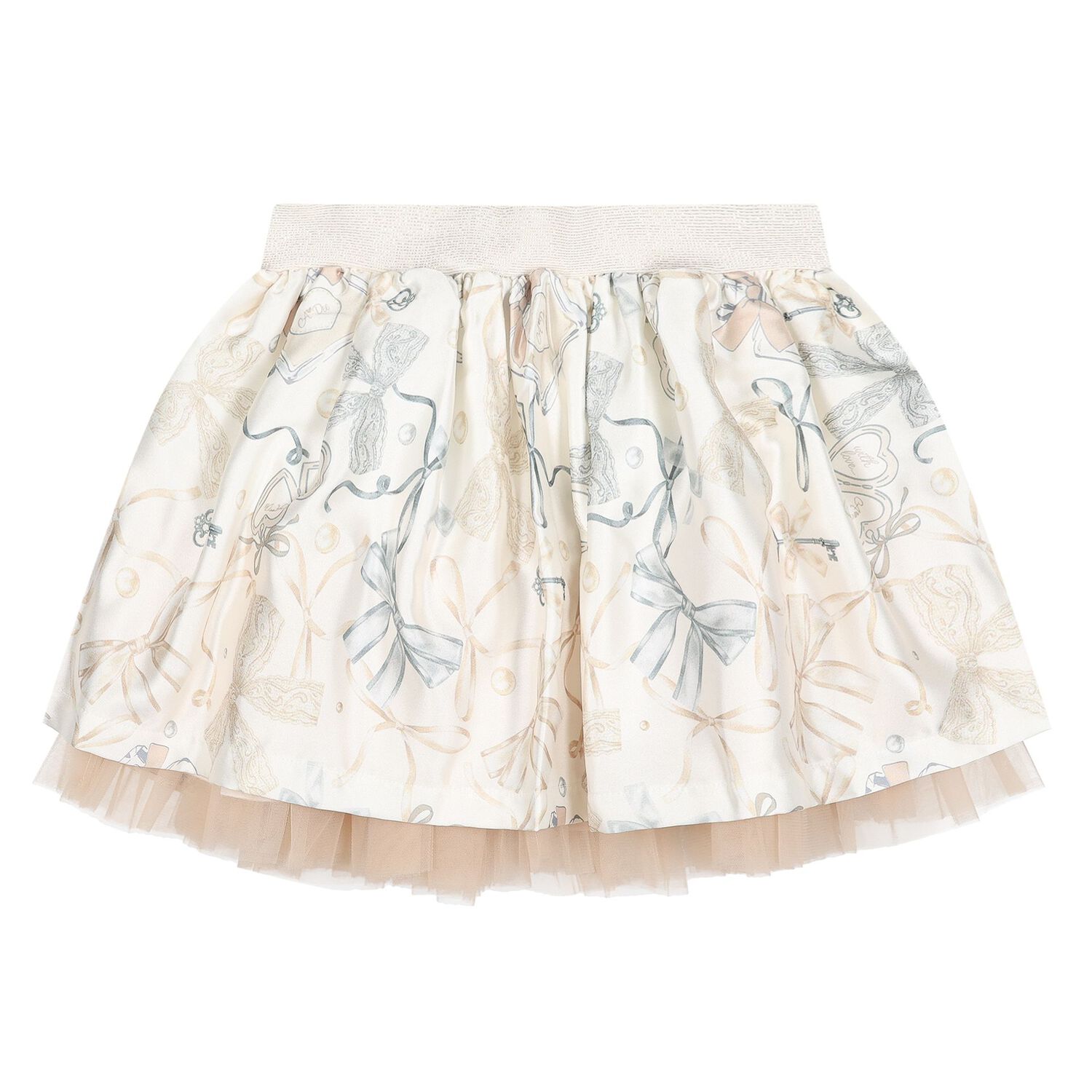 Girls Ivory & Beige Key Skirt Set, 2, hi-res