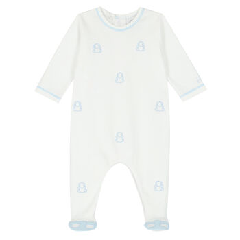 Baby Boys White & Blue Babygrow