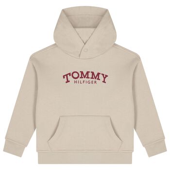 Boys Beige Logo Hooded Top