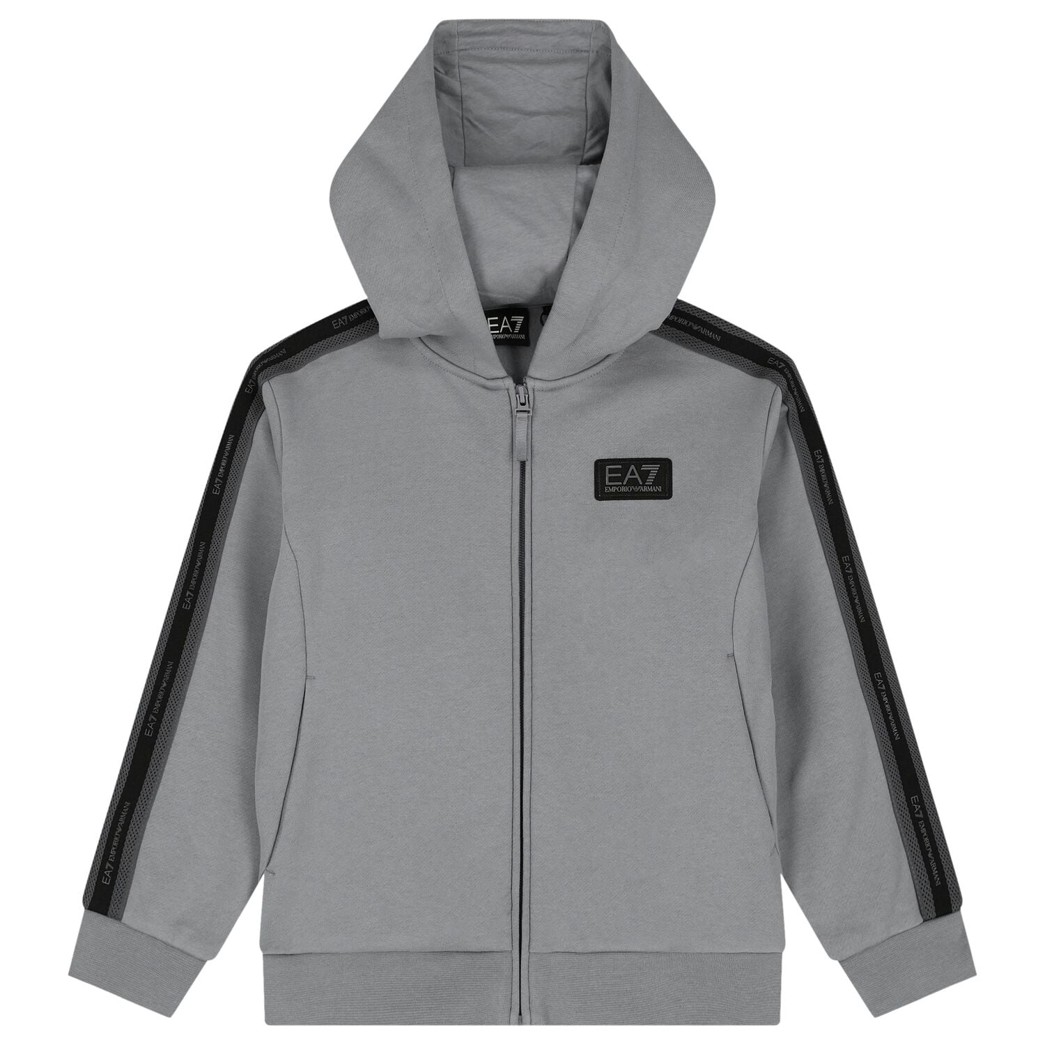 Boys Grey & Black Logo Hooded Zip Up Top , 2, hi-res