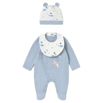 Baby Girls White & Blue Balloon Babygrow Gift Set