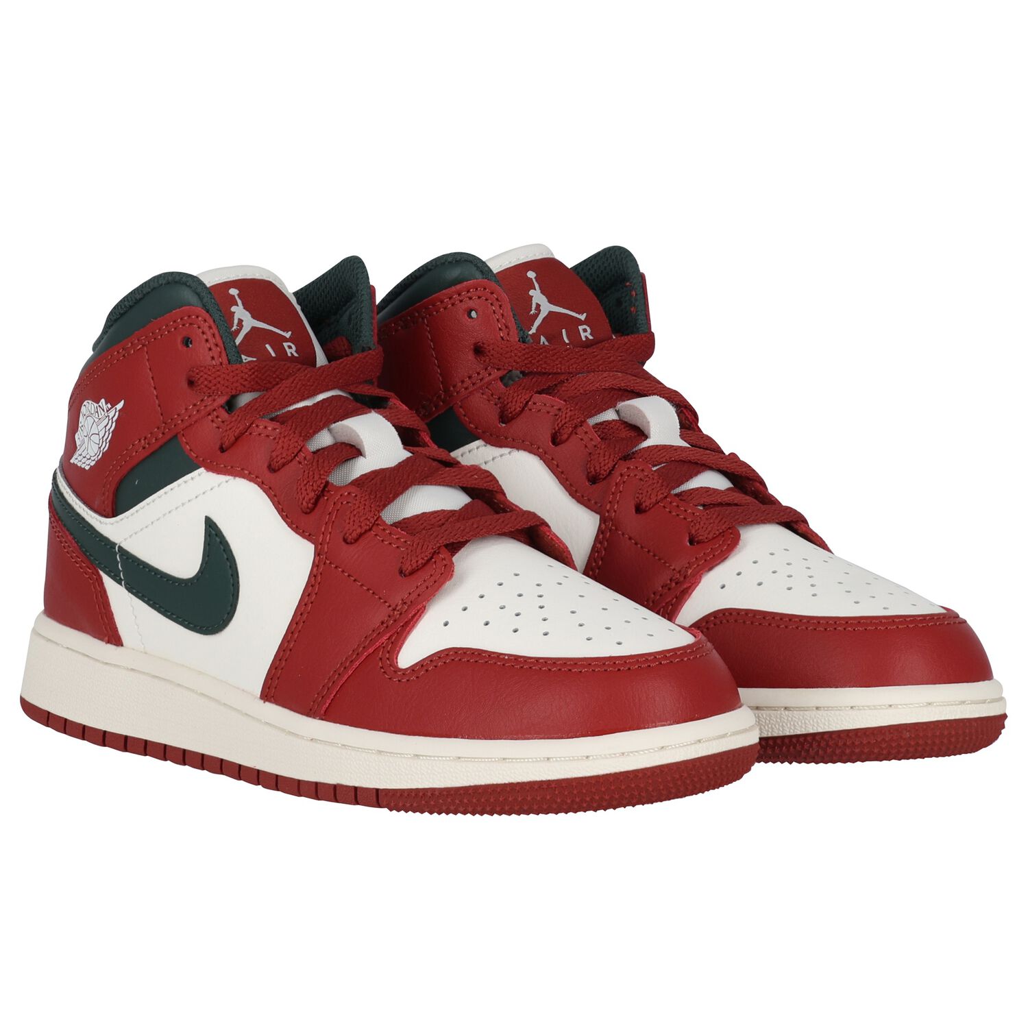Red, Green & White Air Jordan 1 Mid Trainers, 3, hi-res