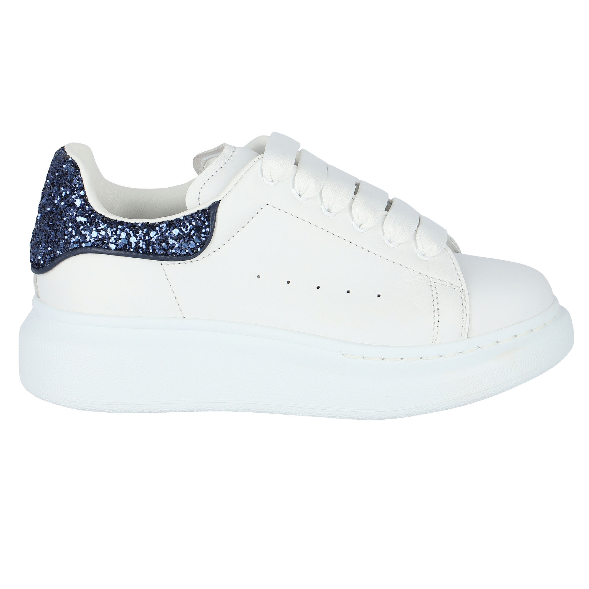 Alexander McQueen Girls White Navy Glitter Trainers