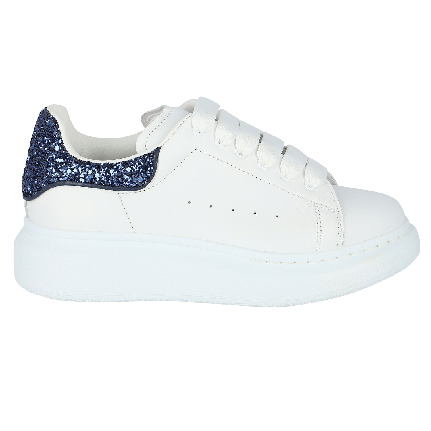 Girls White & Navy Glitter Trainers, 1, hi-res image number null