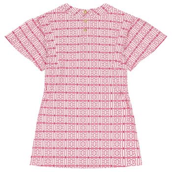 Girls Ivory & Pink Logo Dress