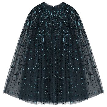 Girls Blue Sequin & Star Cape Dress 