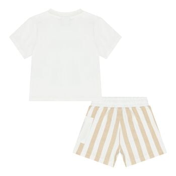 Baby Boys White & Beige Logo Shorts Set