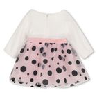 Younger Girls Ivory & Pink Polka Dot Dress, 1, hi-res