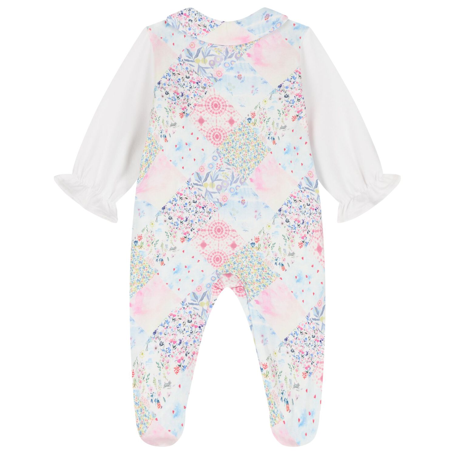 Baby Girls White & Pink Floral Babygrow, 1, hi-res