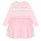 Girls Pink Logo Tulle Dress, 1, hi-res