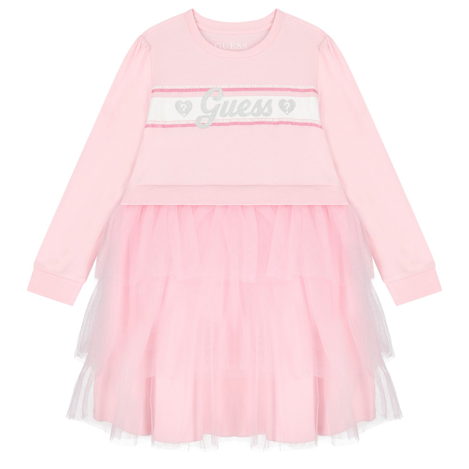 Girls Pink Logo Tulle Dress, 1, hi-res