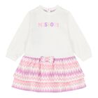 Younger Girls White & Pink Zigzag Logo Dress, 1, hi-res