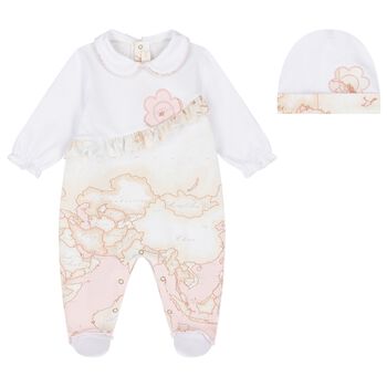 Baby Girls White & Pink Geo Map Babygrow Gift Set