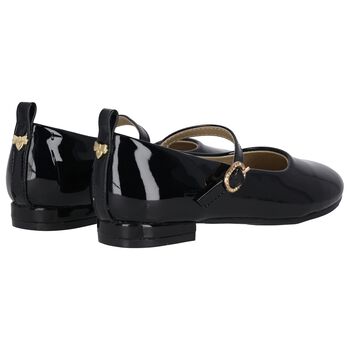 Girls Black Logo Patent Leather Shoes