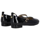 Girls Black Logo Patent Leather Shoes, 1, hi-res