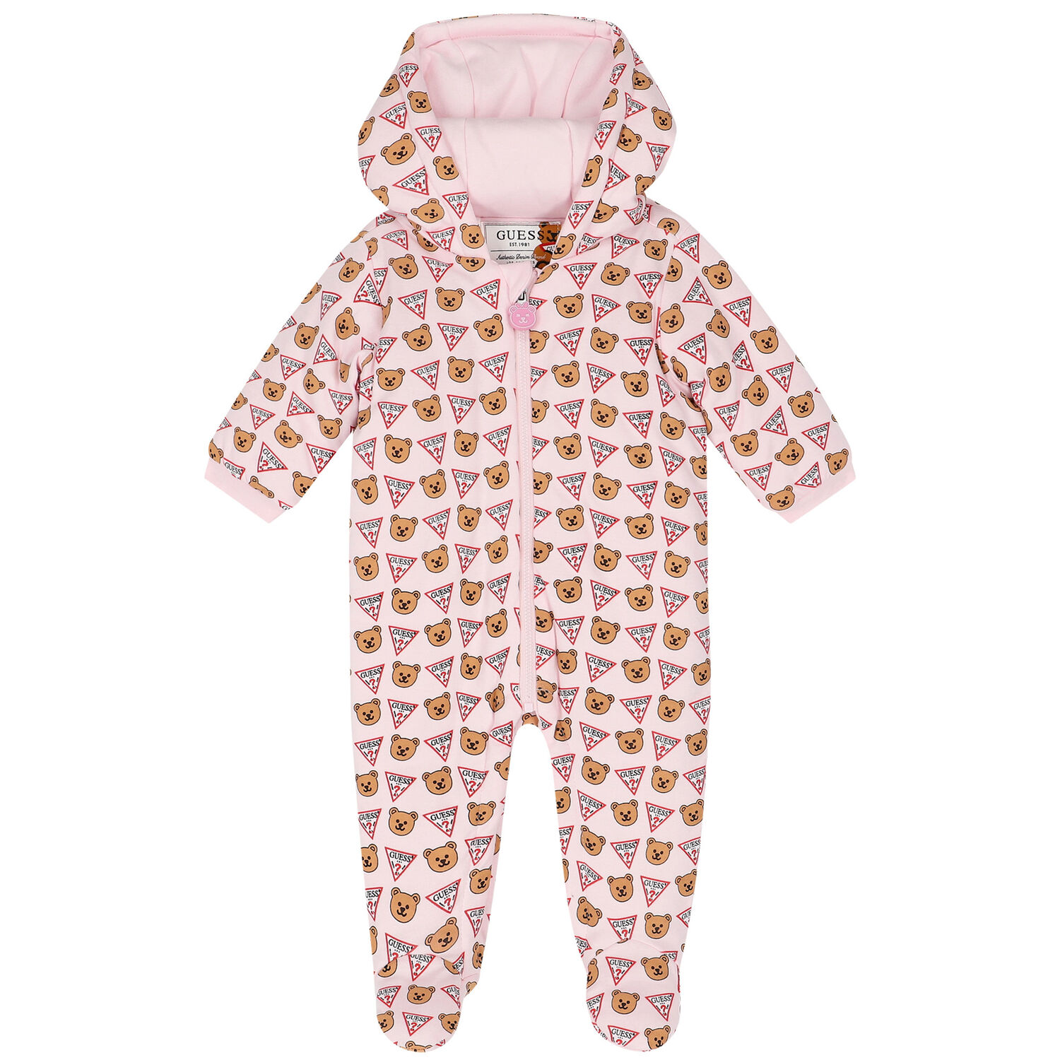 Baby Girls Pink Bear Logo Padded Babygrow, 1, hi-res