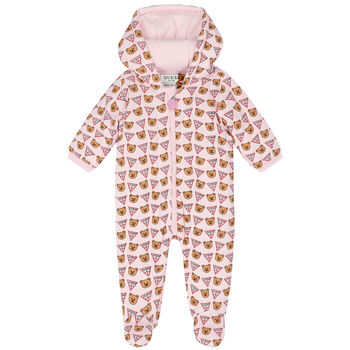 Baby Girls Pink Bear Logo Padded Babygrow
